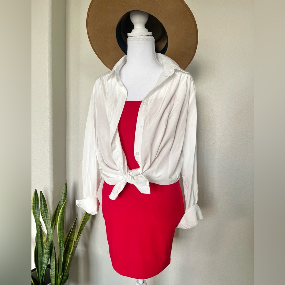 NWT - Forever 21 - Summer Cherry Red Spaghetti Strap Basic Mini Body Con